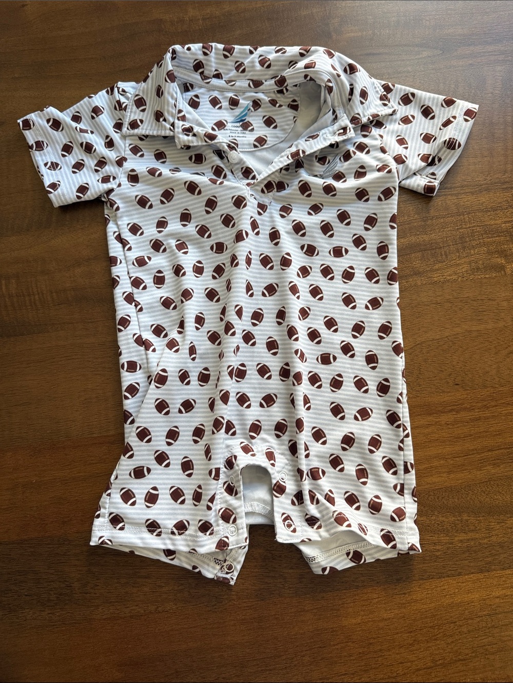 White & Brown Football-Print Kids One-Piece Romper